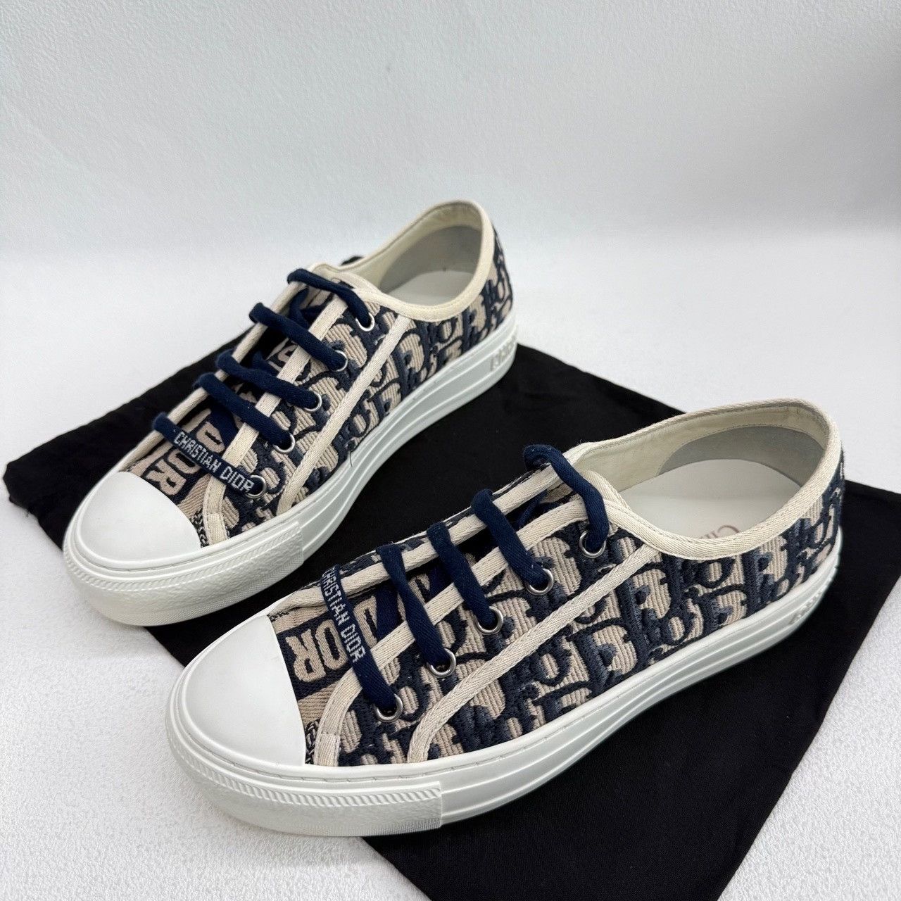 Dior Dior Canvas Embroidered Blue Lowtop Sneakers us_6-5 Women Size US 6.5 / IT 36.5 - 1 Thumbnail