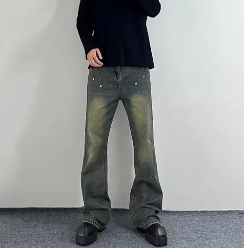 Vintage distressed studded wide-leg jeans