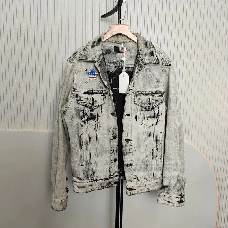 Saint Laurent Paris SLP Distressed Denim Jacket White Black. Size US XS / EU 42 / 0 - 1 Thumbnail