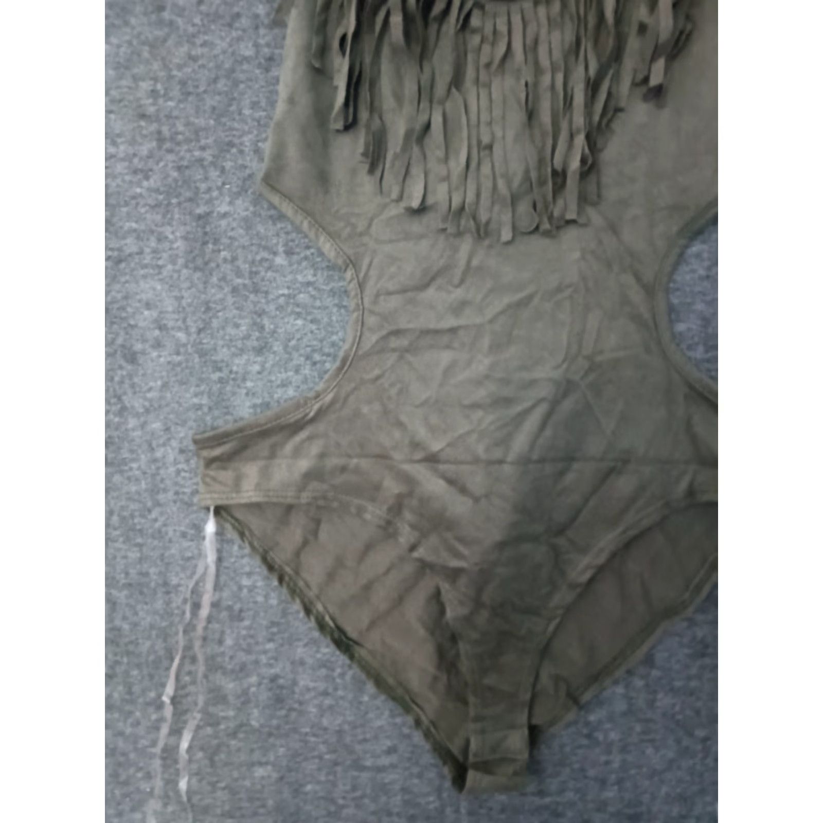 Olive Codigo Fringe Bodysuit Women's Olive Gray L Fringe Color Solid One Piece Adjustable Strap Wireless Polyester Spandex Colorful 90s Womens Size L / US 10 / IT 46 - 5 Thumbnail