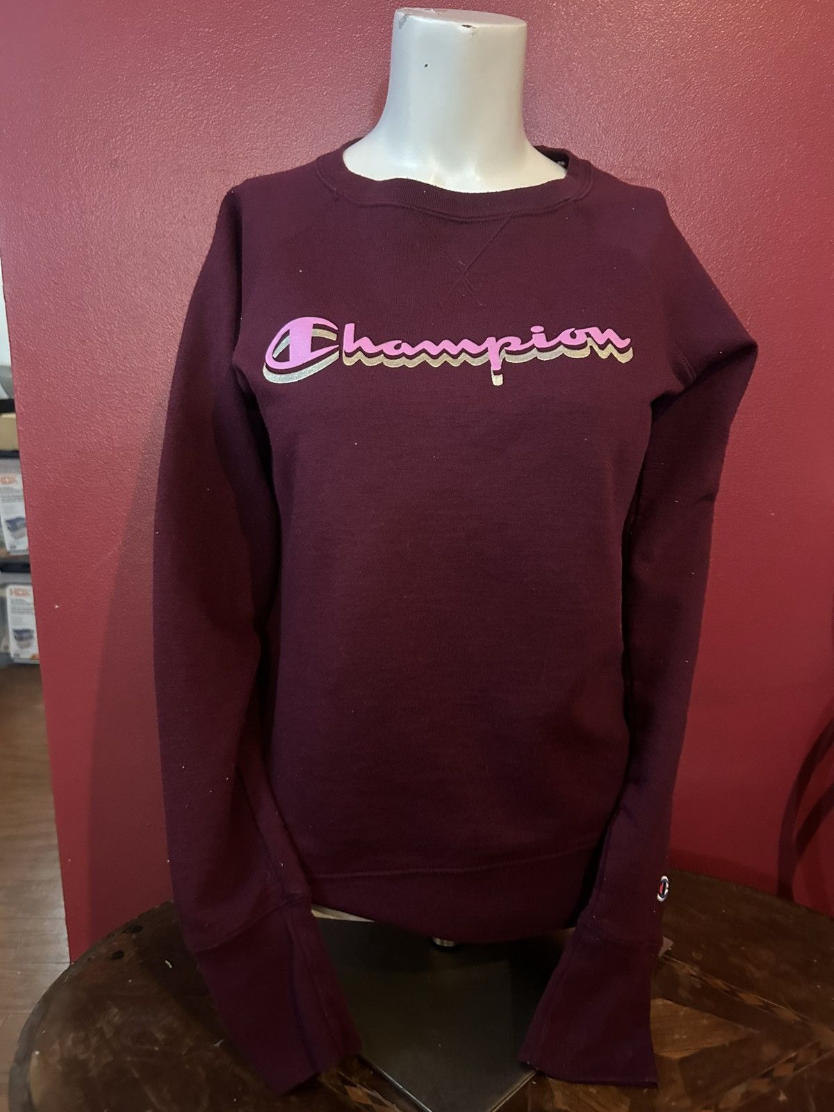 Champion CHAMPION Sweatshirt XS Pullover Maroon Crew Neck Fleece Size XS / US 0-2 / IT 36-38 - 2 Thumbnail