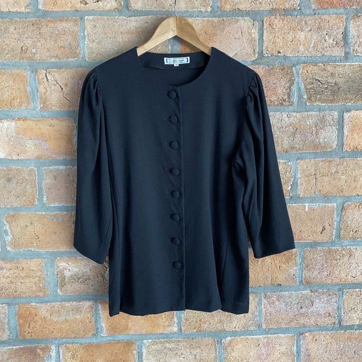 Yves Saint Laurent YVES SAINT LAURENT Black Button-Front Blouse 3/4 Sleeves Size M / US 6-8 / IT 42-44 - 1 Thumbnail