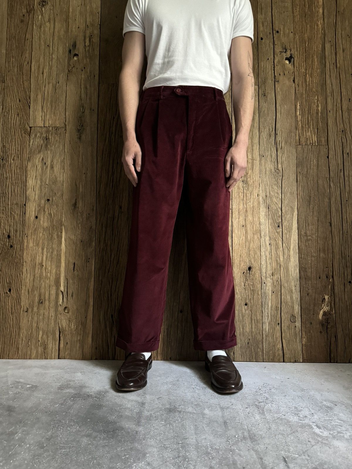 Pre-owned Brioni Cortina Corduroy Burgundy Pants