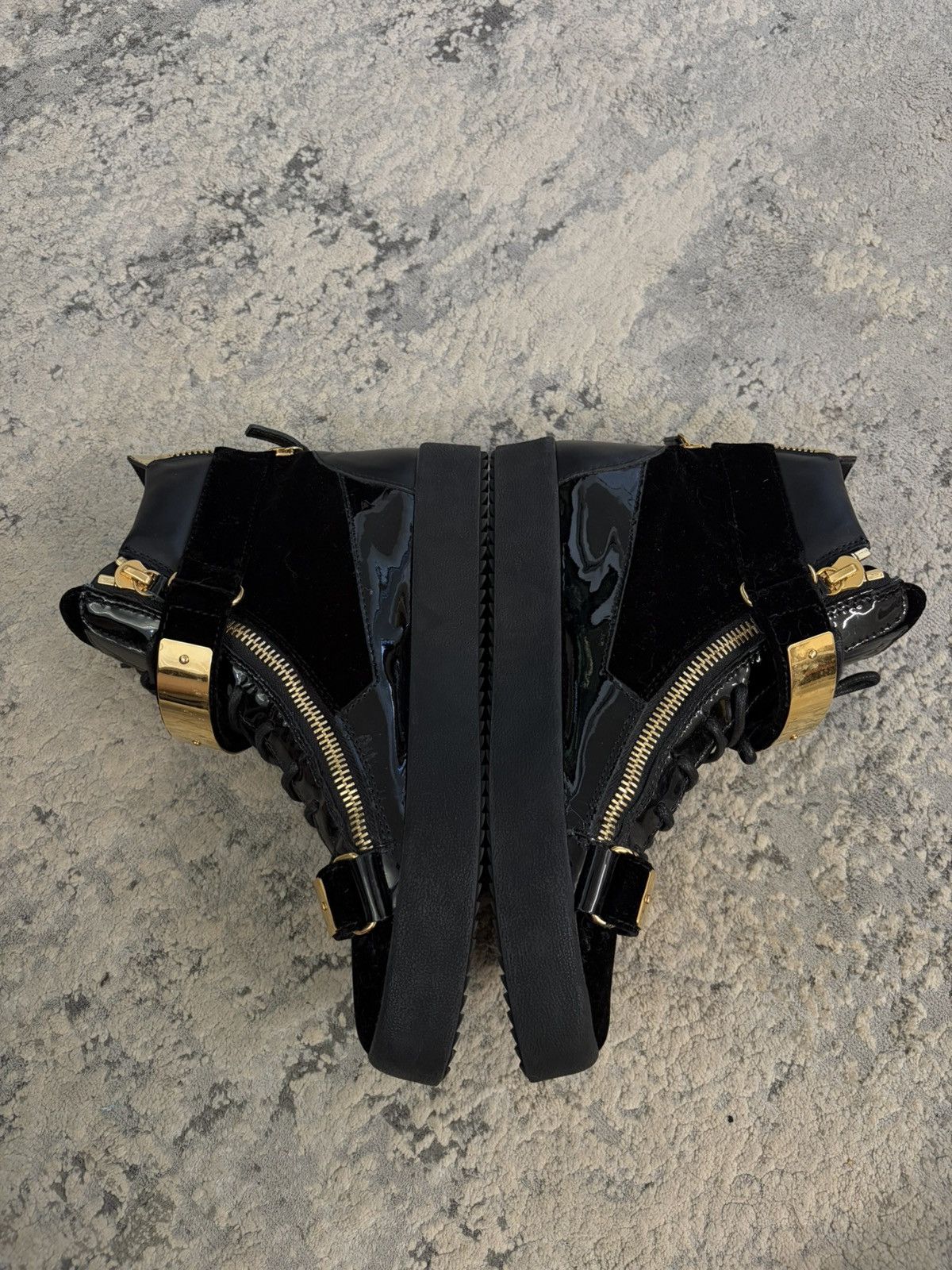 Giuseppe Zanotti Giuseppe Zanotti - Velour Gold Plate Zipper Sneakers Size US 10 / EU 43 - 3 Thumbnail