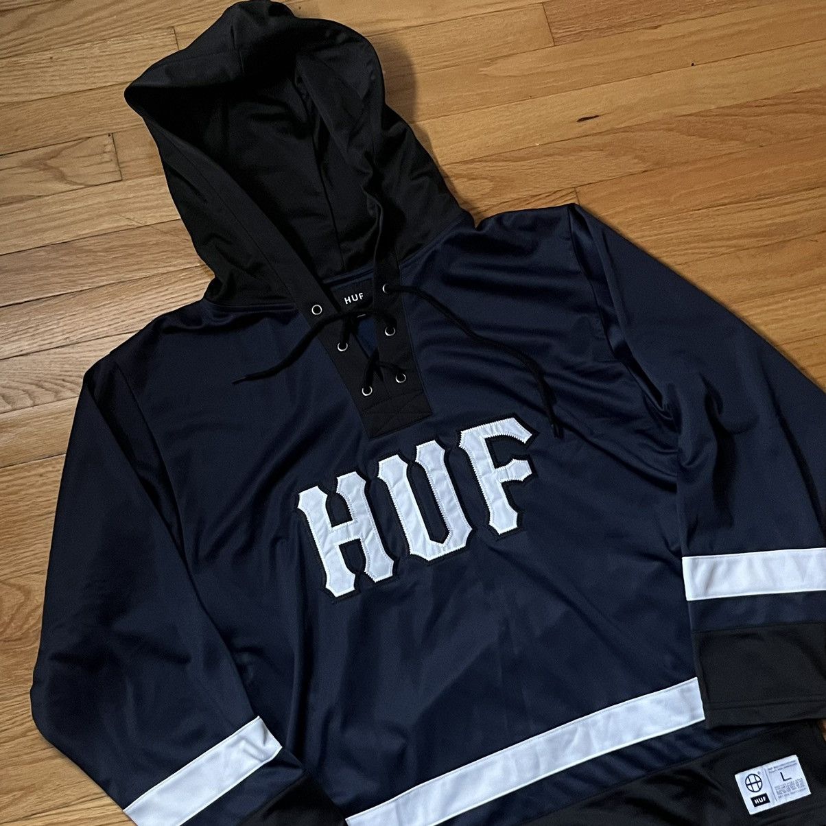 HUF Hockey-Inspired Hoodie - Navy/Black - Size L