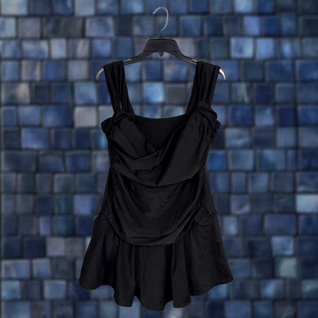 Vintage Swimsuits For All Swimdress Womens Plus 20 Black Ruffle Strap Built In Brief Size 3XL / US 20-22 - 1 Thumbnail