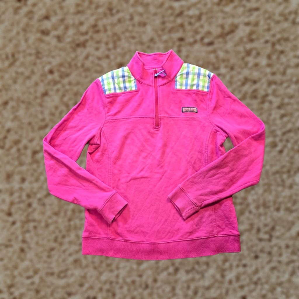 Vineyard Vines Vineyard Vines Sweater Womens Size Medium Pink 1/4 Zip Plaid Trim Casual Preppy Size M / US 6-8 / IT 42-44 - 1 Thumbnail