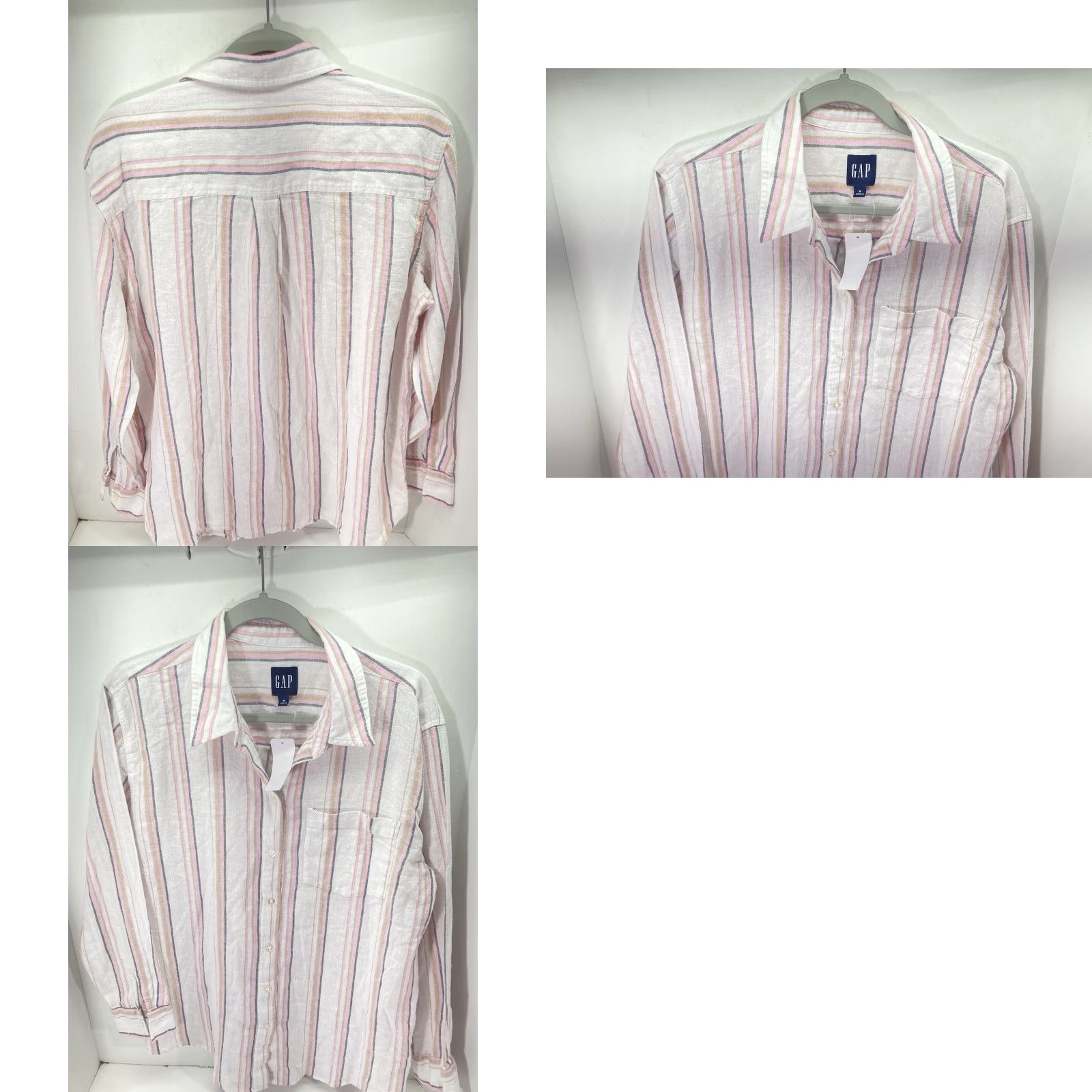 Gap Gap Linen Shirt Women Sz Medium Pink Stripe Button Long Sleeve Linen Blend NWT Shirt Overlay Oversized Casual Size M / US 6-8 / IT 42-44 - 9 Thumbnail