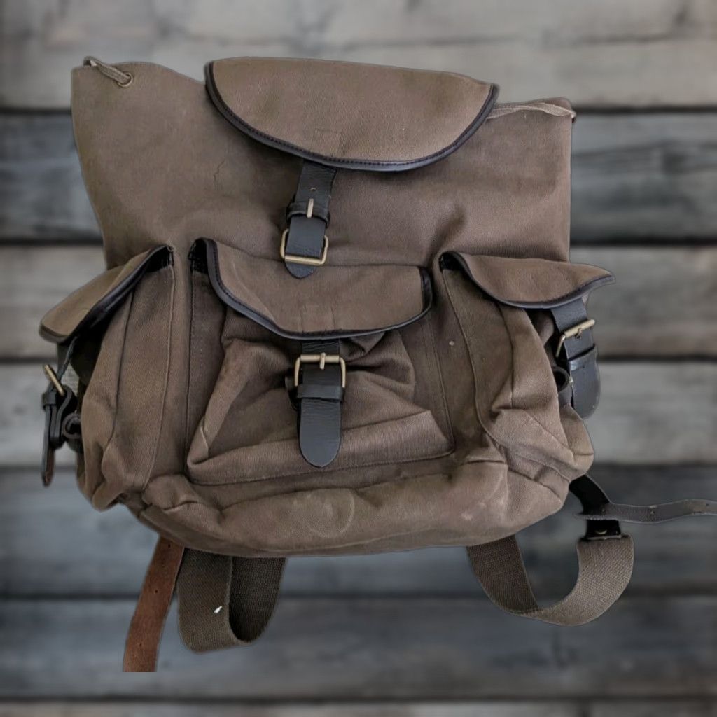 Gap VINTAGE Gap Backpack Canvas Military Multi Pocket Leather Trim Bag Size ONE SIZE - 1 Thumbnail
