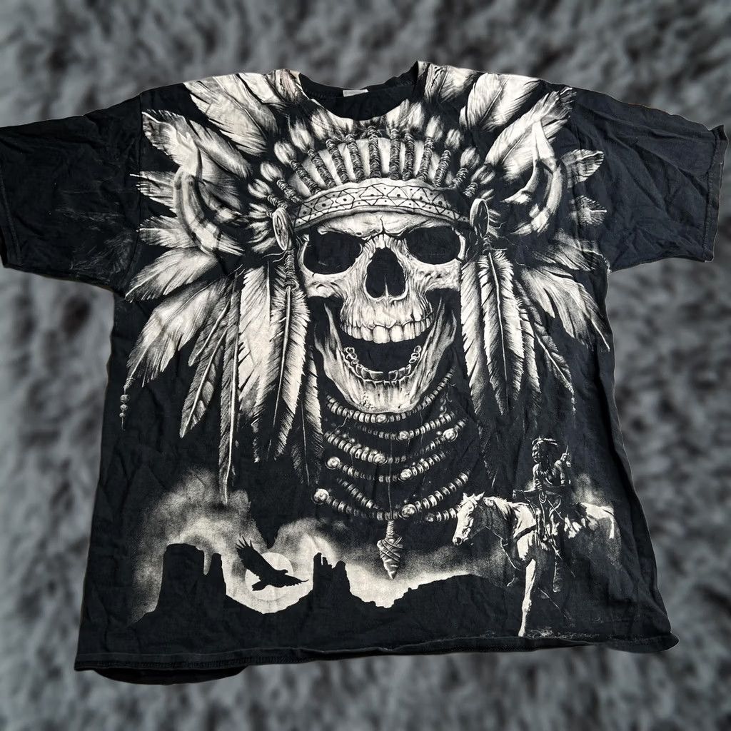 Fruit Of The Loom Fruit Of The Loom Shirt Mens XL Black Skull Chief Graphic Biker Western Tee Size US XL / EU 56 / 4 - 1 Thumbnail