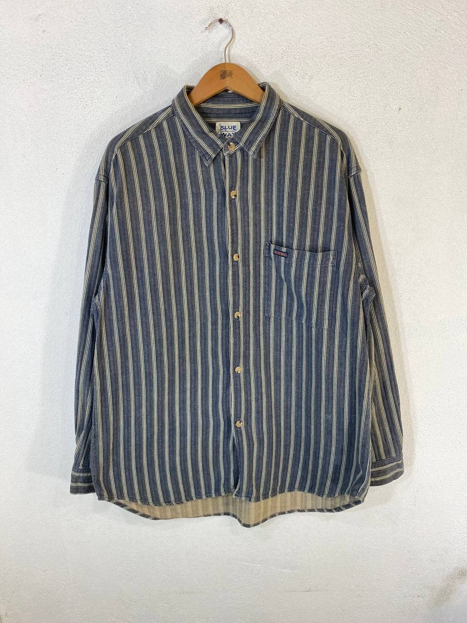 Japanese Brand vintage blue way hickory stripe shirt nice design Size US L / EU 52-54 / 3 - 1 Thumbnail