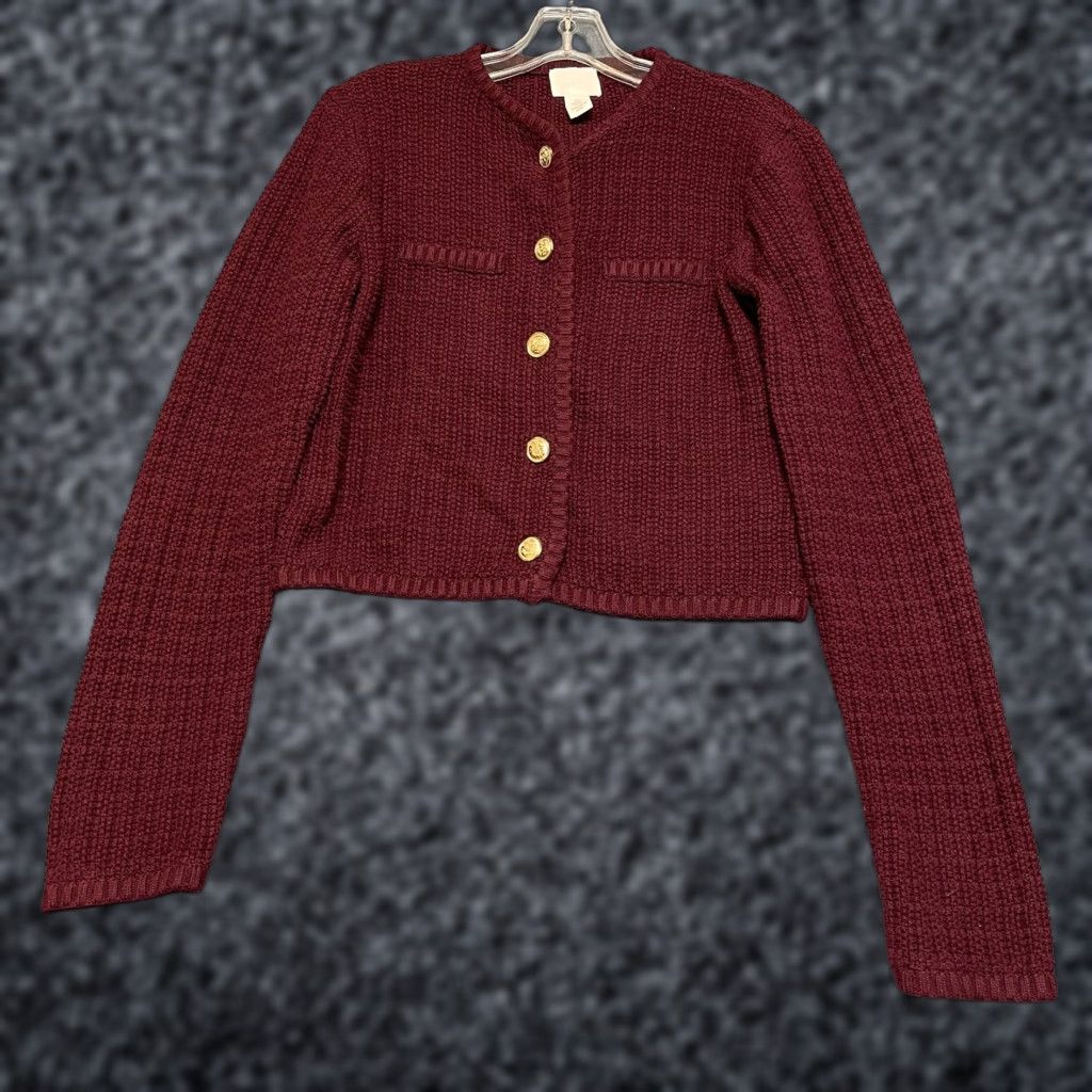 H&M H&M Short Cardigan Sweater Womens Small Red Textured Knit Slim Fit Round Neck Size S / US 4 / IT 40 - 1 Thumbnail