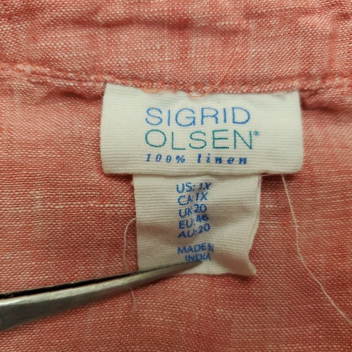 Pinko VINTAGE Sigrid Olsen Women Top 1X Pink Linen Button-Up 3/4 Sleeve Casual Classic Nature Boho Coastal Cottage Shirt Womens Size XL / US 12-14 / IT 48-50 - 5 Thumbnail