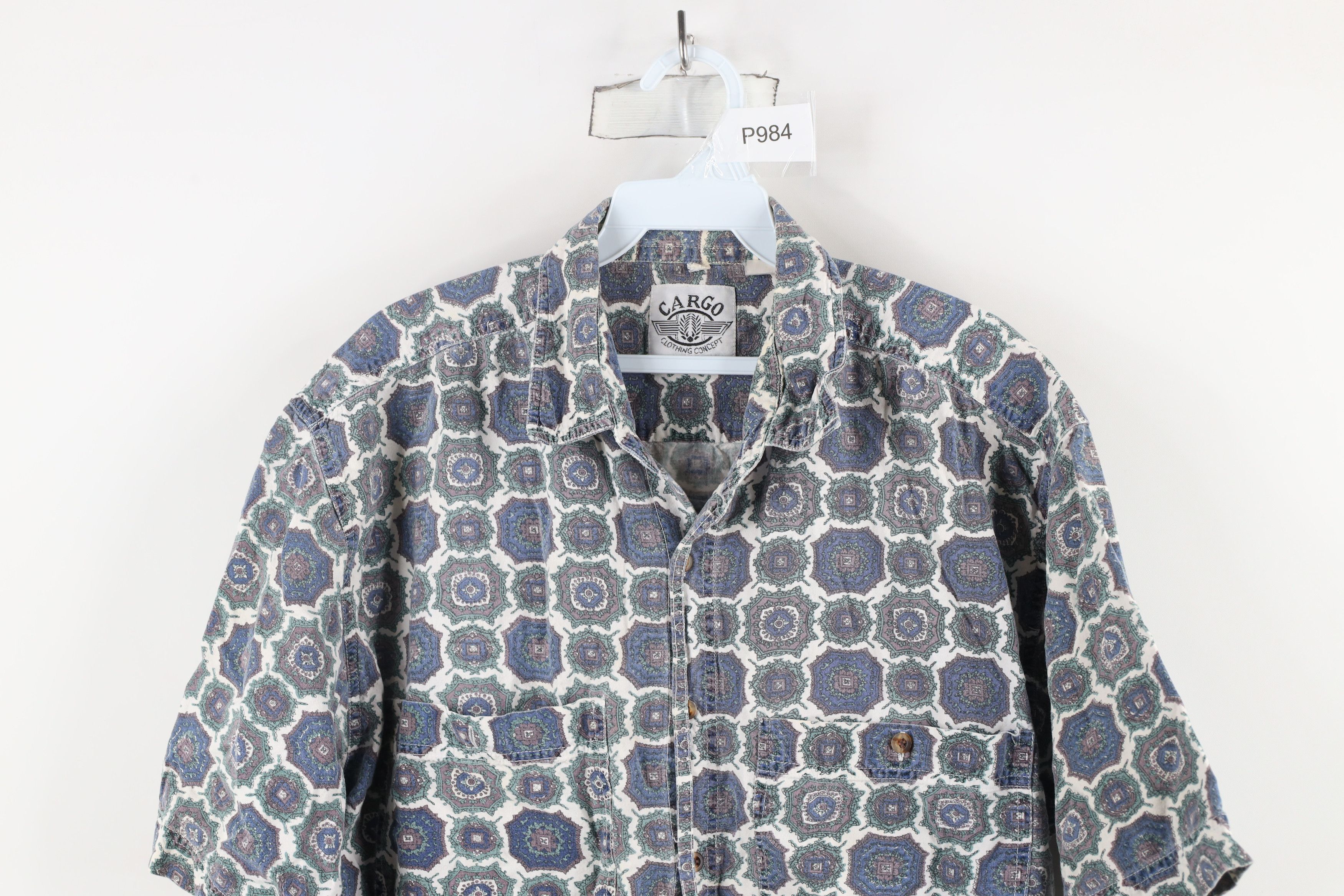 Vintage Vintage 90s Streetwear Geometric Short Sleeve Button Shirt Size US M / EU 48-50 / 2 - 2 Thumbnail
