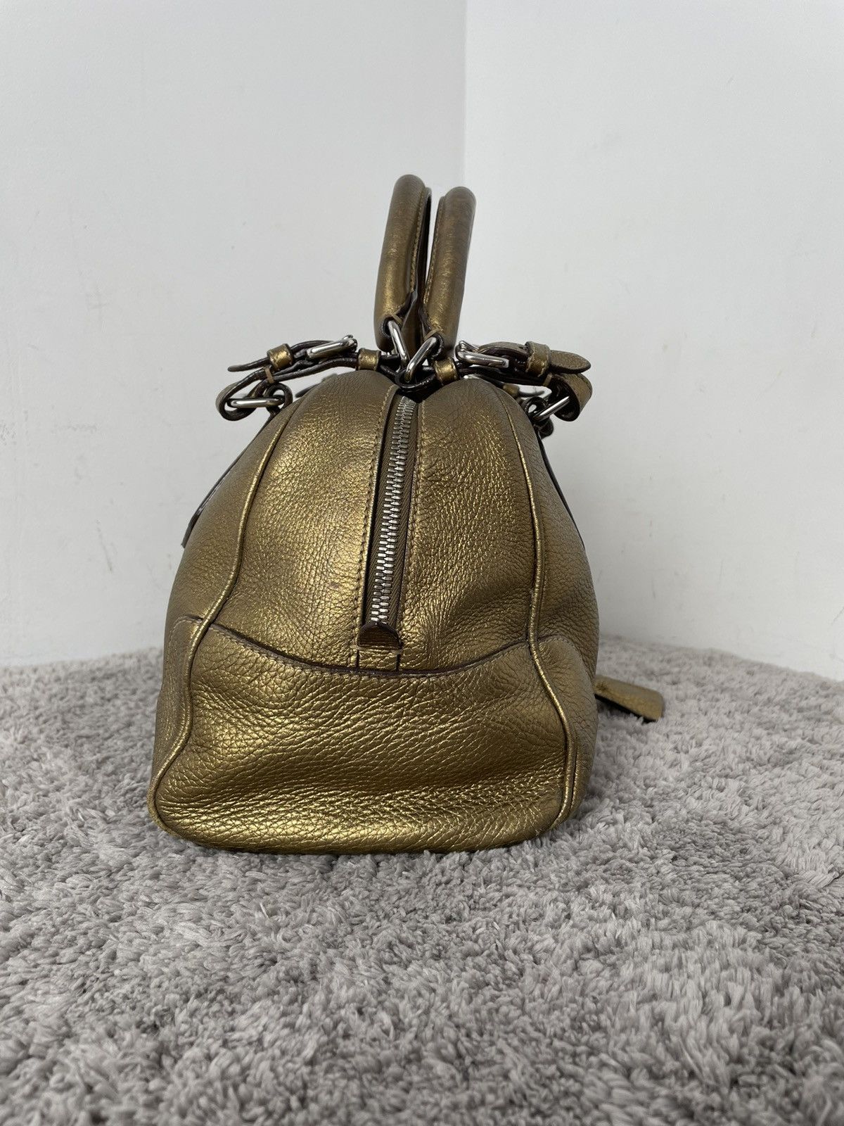 Prada Prada Metallic Gold Leather Logo Satchel Size ONE SIZE - 11 Thumbnail
