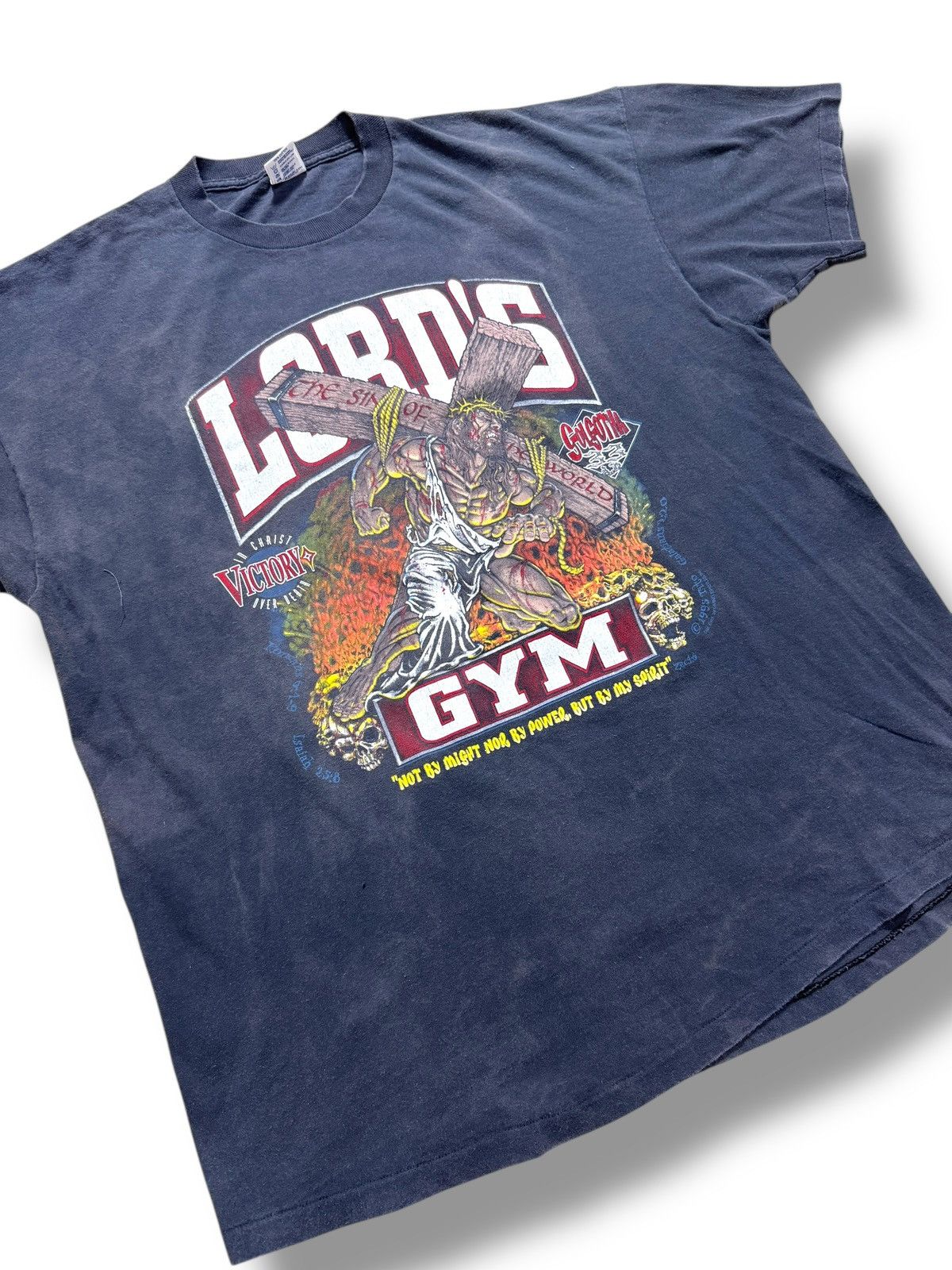 Vintage *RARE* VINTAGE 1995 90s LORD’S GYM GOD BODYBUILDING T-SHIRT Size US XXL / EU 58 / 5 - 2 Thumbnail