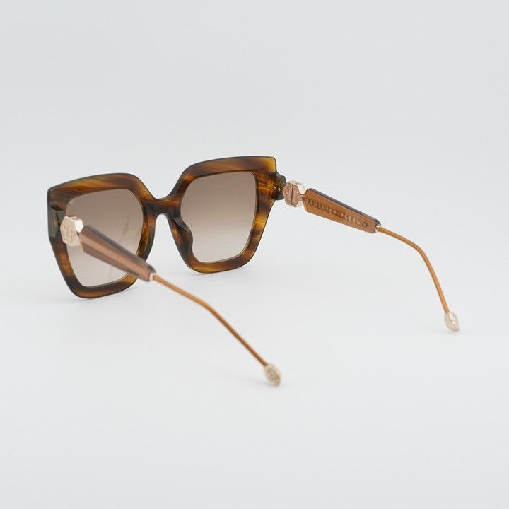 Philipp Plein Philipp Plein SPP064S 03BQ Sunglasses Brown Square Frame Size ONE SIZE - 3 Thumbnail