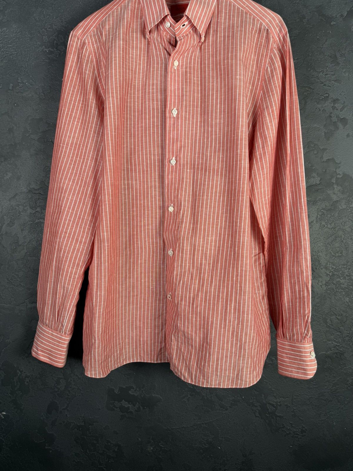 Isaia Mens Isaia Multi Striped Coton / Linen Shirt Multi Size US M / EU 48-50 / 2 - 5 Thumbnail