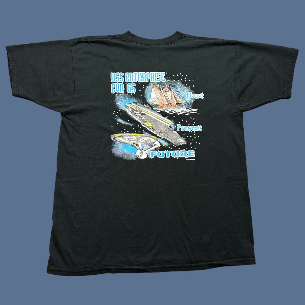 Fruit Of The Loom VINTAGE Star Trek Shirt Mens XL Black USS Enterprise Past Present Future Graphic Shirt Size US XL / EU 56 / 4 - 1 Thumbnail