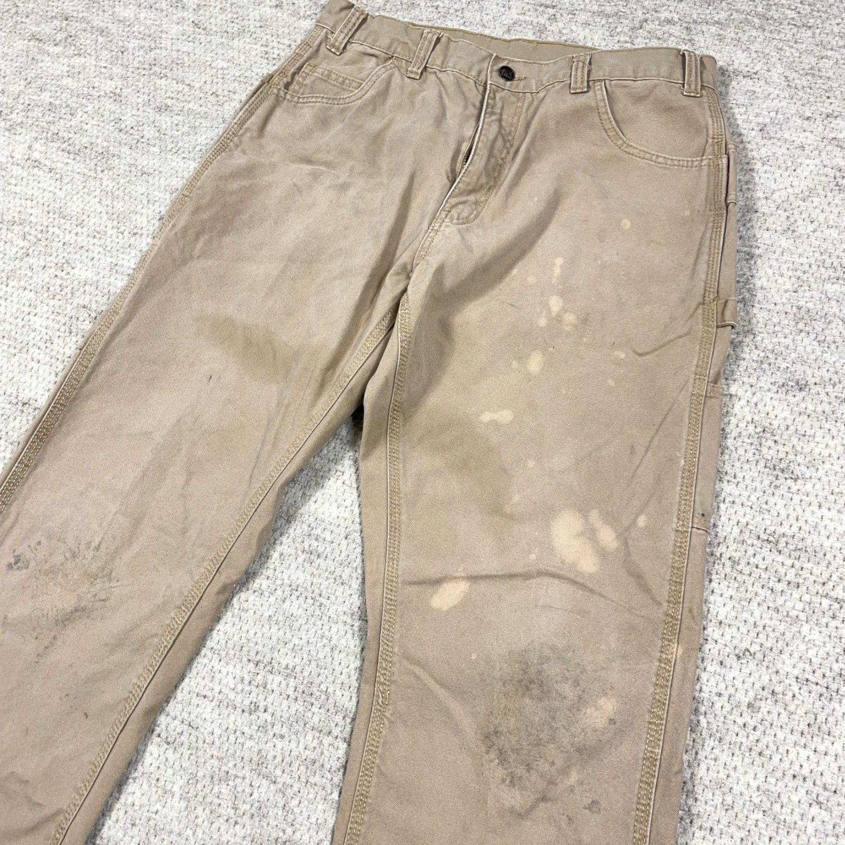 Vintage Berne Carpenter Pants Men 34x30 Tan Duck Canvas Workwear Distressed Grunge Worn Leather? Size US 34 / EU 50 - 3 Thumbnail