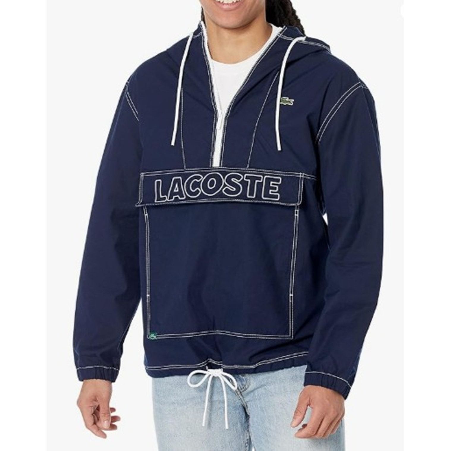 Lacoste Lacoste Men's Water-Resistant Canvas Hooded Pullover Navy L Size US XL / EU 56 / 4 - 1 Thumbnail