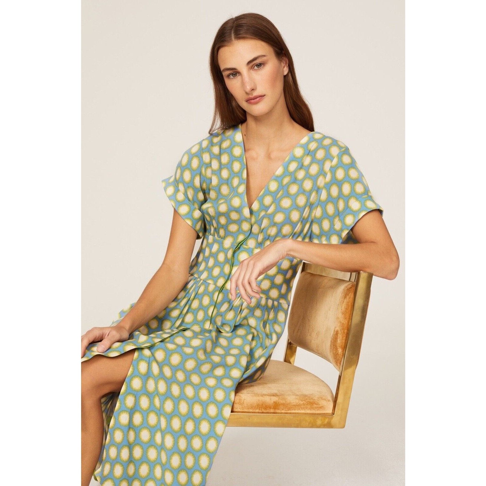 Diane Von Furstenberg DVF Marge Midi V Neck Shirt Dress 4