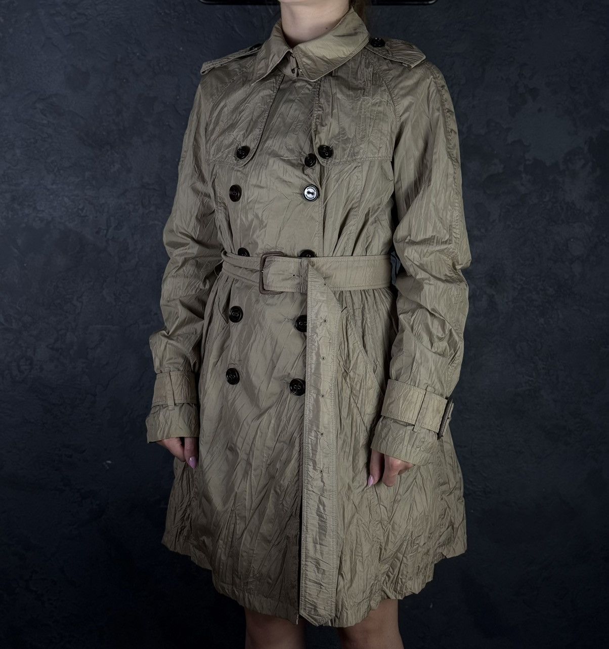 Burberry BURBERRY Beige Nylon Belted Women’s Double Trench Coat Size M / US 6-8 / IT 42-44 - 1 Thumbnail