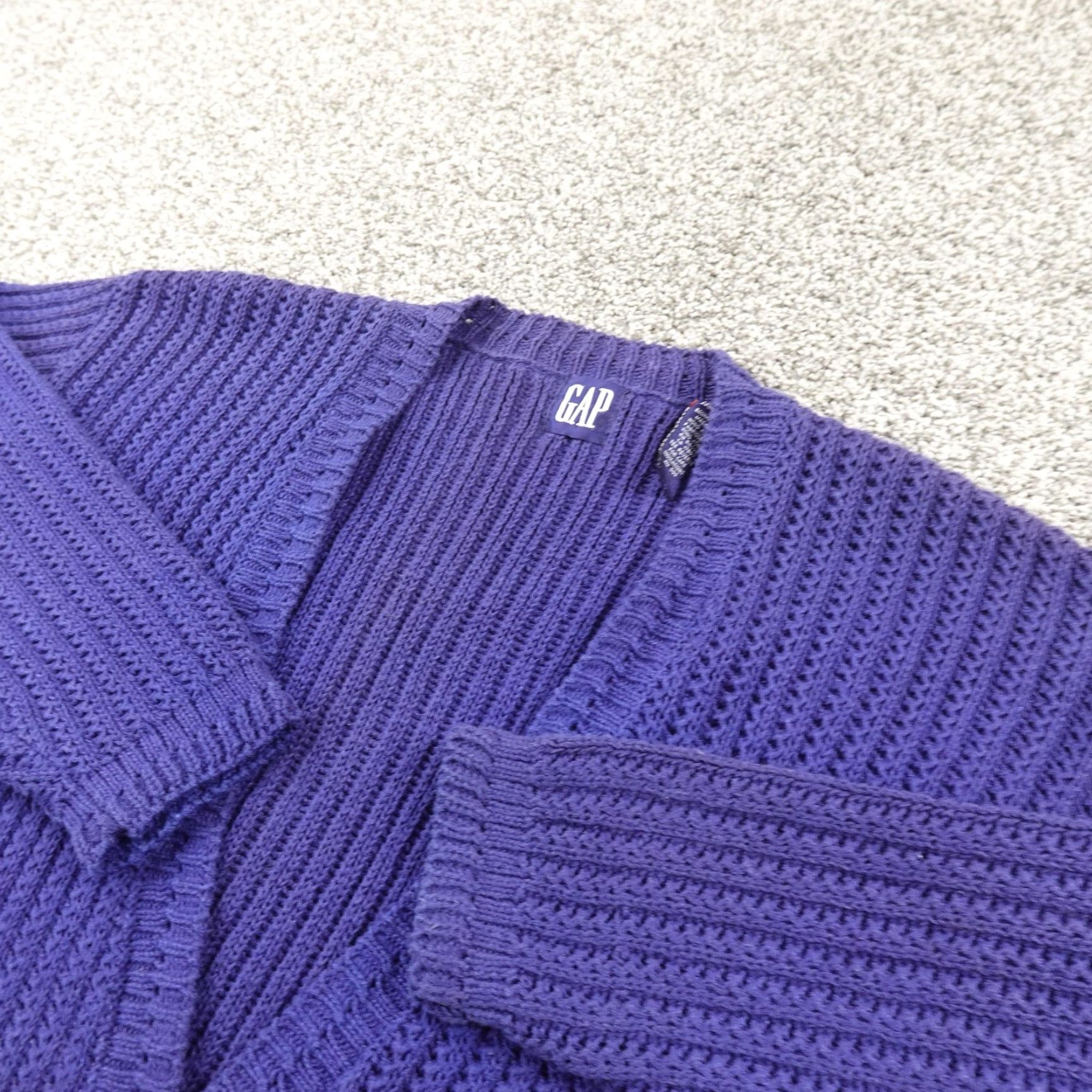 Gap VINTAGE Gap Cardigan Womens L Blue Waffle-Knit Button Front Sweater Academia Top 90s Mens? Womens Size L / US 10 / IT 46 - 2 Thumbnail