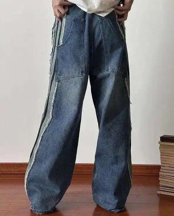 Japanese Brand Distressed Burrs Spliced Baggy Jeans Size US 32 / EU 48 - 4 Thumbnail