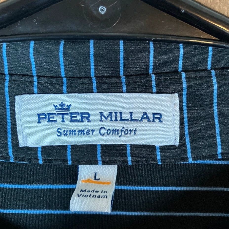 Peter Millar Peter Millar Men Shirt Black Blue Stripe Polo Stretch Large Short Sleeve Casual Golf Striped Polo Men Size US L / EU 52-54 / 3 - 6 Thumbnail