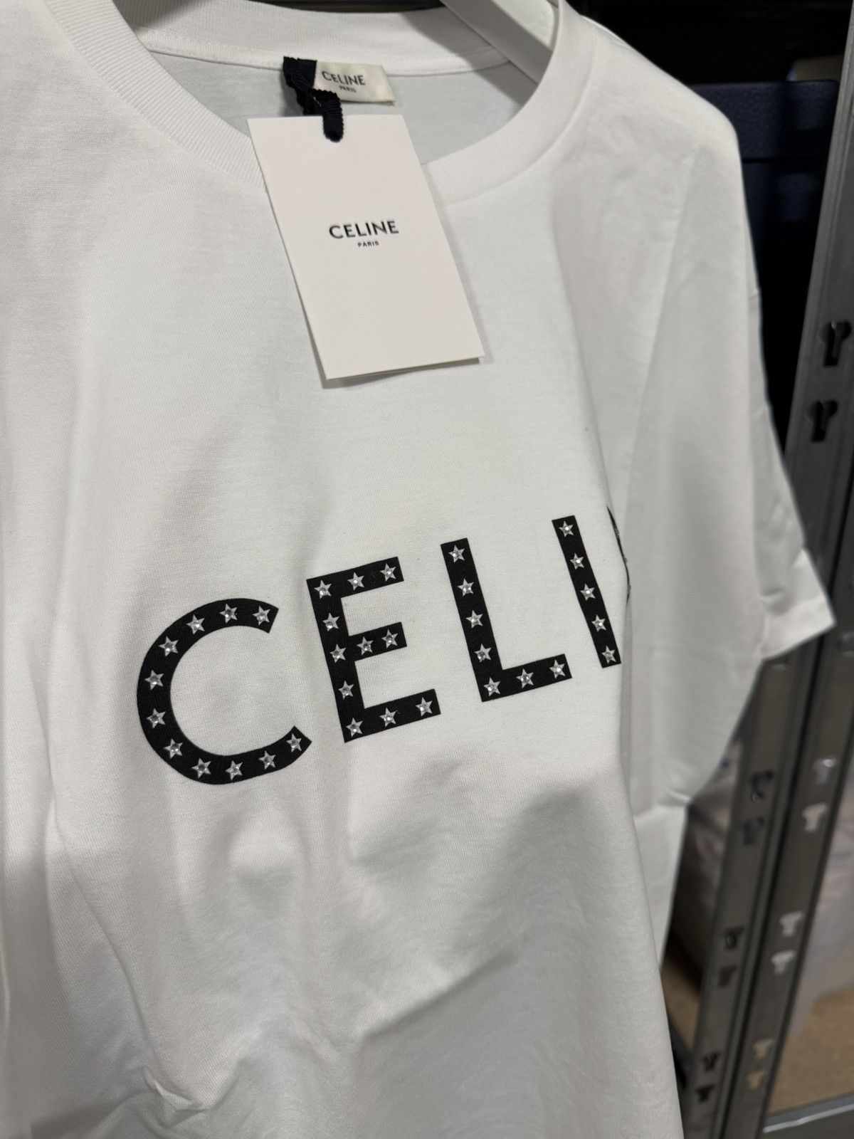 Celine Celine Paris Crystal Studded Logo T-Shirt NEW 900$ Size US M / EU 48-50 / 2 - 4 Thumbnail