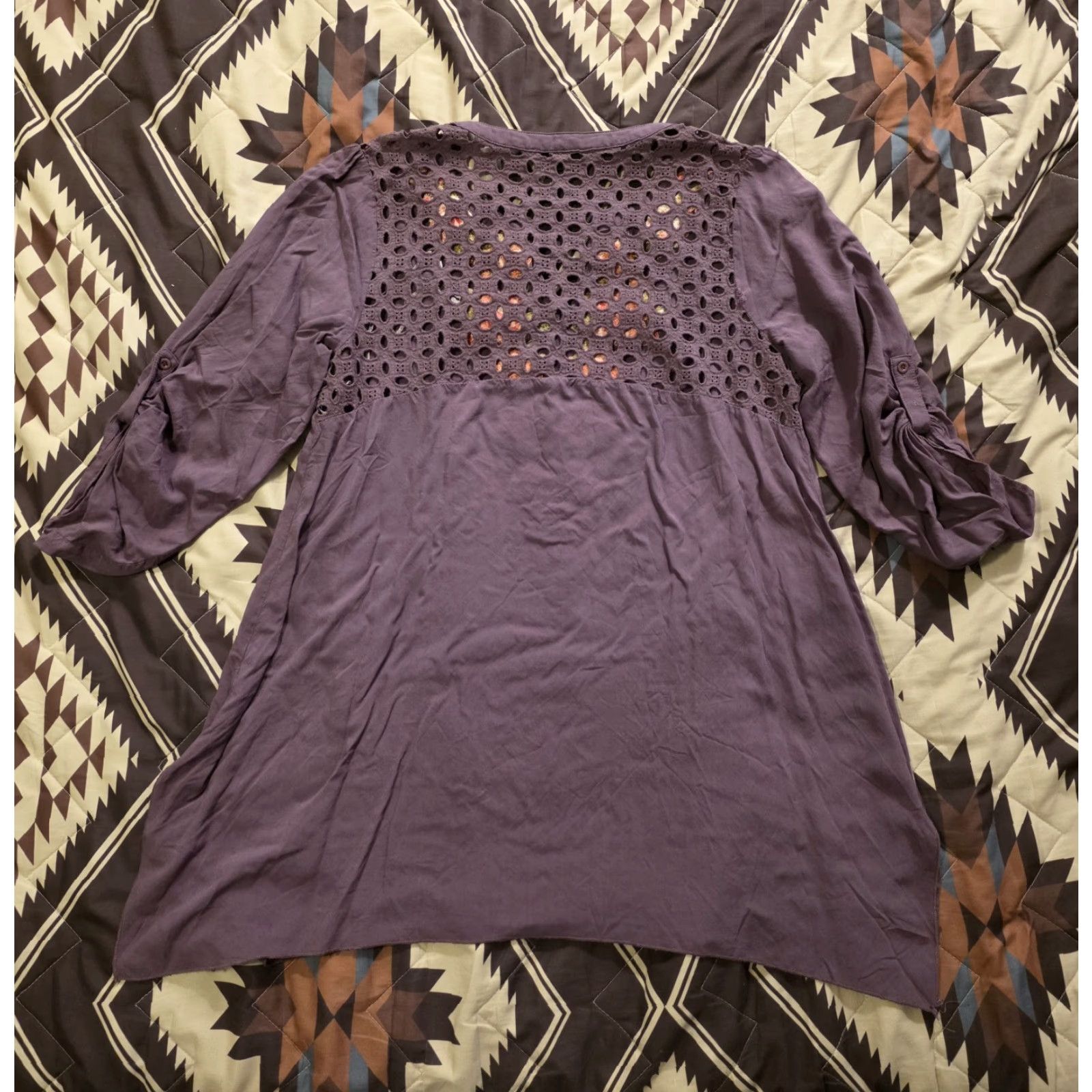 Vintage Andree By UNIT Embroidered Boho Tunic Blouse Floral Hippie Purple Womens Medium Size M / US 6-8 / IT 42-44 - 3 Thumbnail