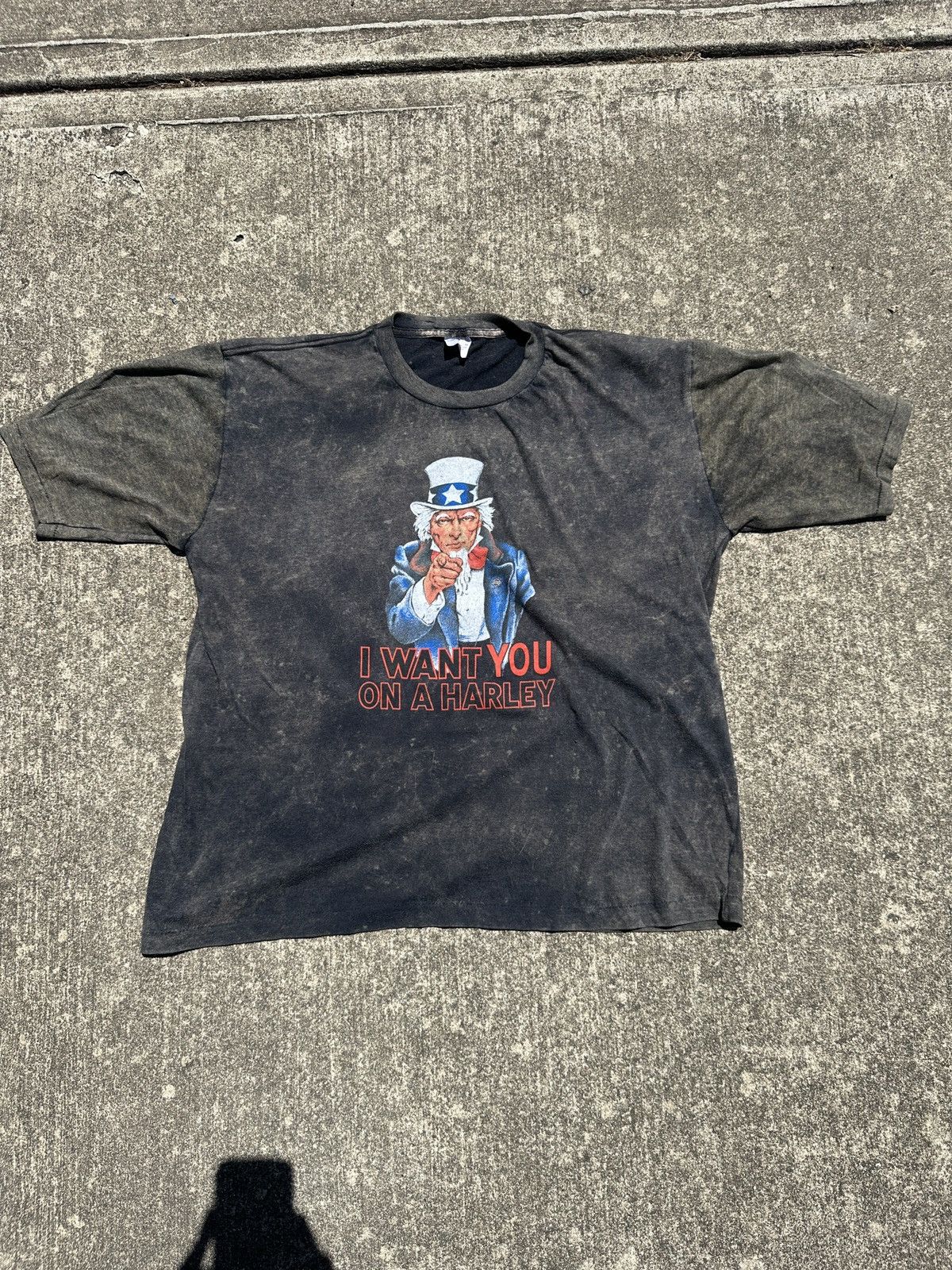 Harley Davidson × Vintage Ultra Rare 1980s Harley Davidson Uncle Sam Parody Shirt Size US XL / EU 56 / 4 - 1 Thumbnail