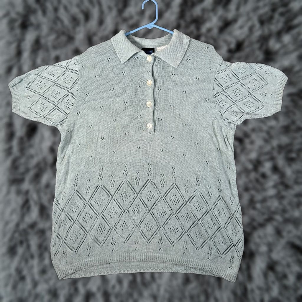 Jantzen VINTAGE Jantzen Classics Sweater Top Blouse M Green 90s Pastel Soft Girl Cottagecore Y2K Easter Gothic Retro Cotton Ramie Knit Womens Size M / US 6-8 / IT 42-44 - 1 Thumbnail