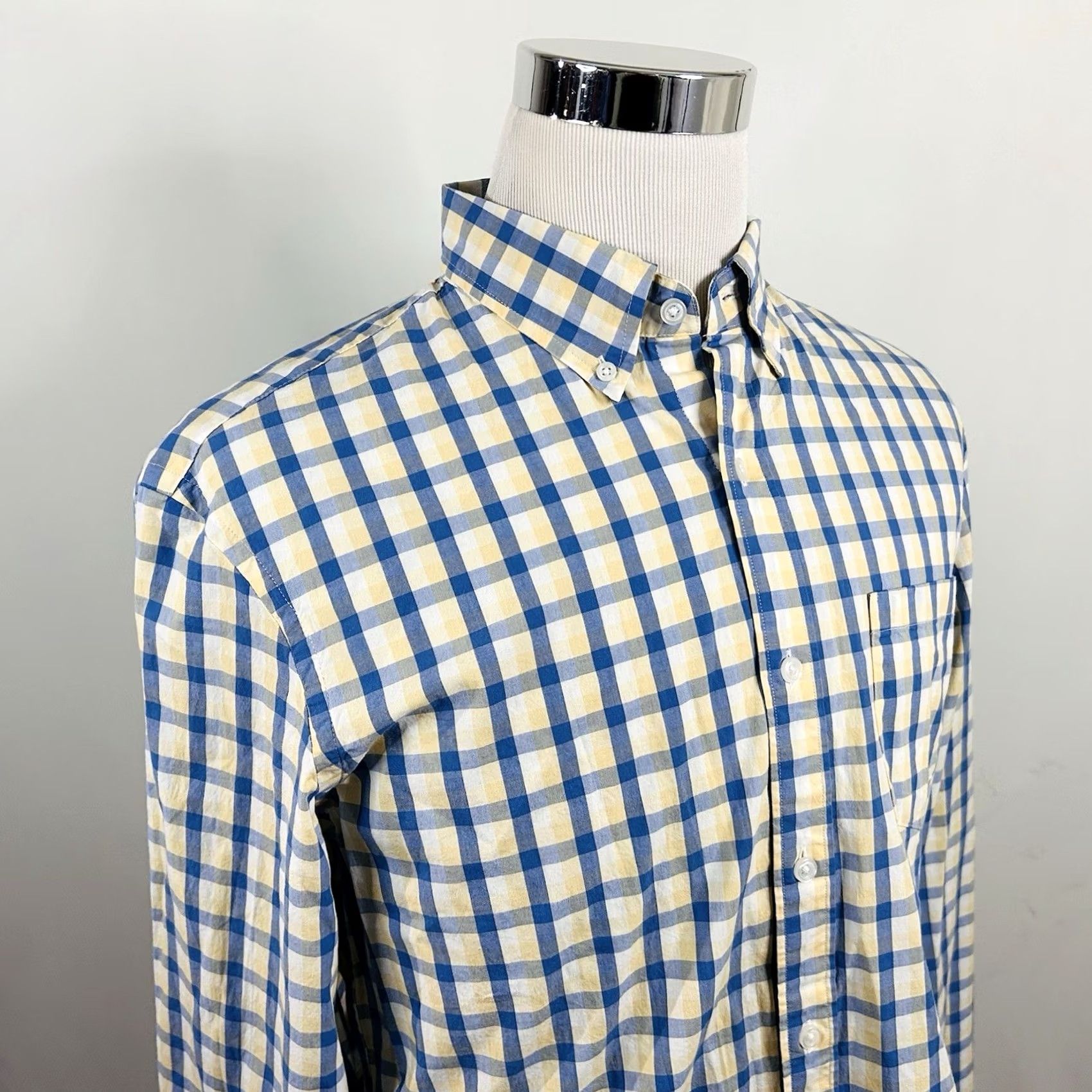 J.Crew NWT J.CREW Large Slim Untucked Shirt Blue Yellow Plaid Button-Down Washed Flex Shirt Mens L Yellow Plaid Button-Front Regular Slim Size US L / EU 52-54 / 3 - 2 Thumbnail