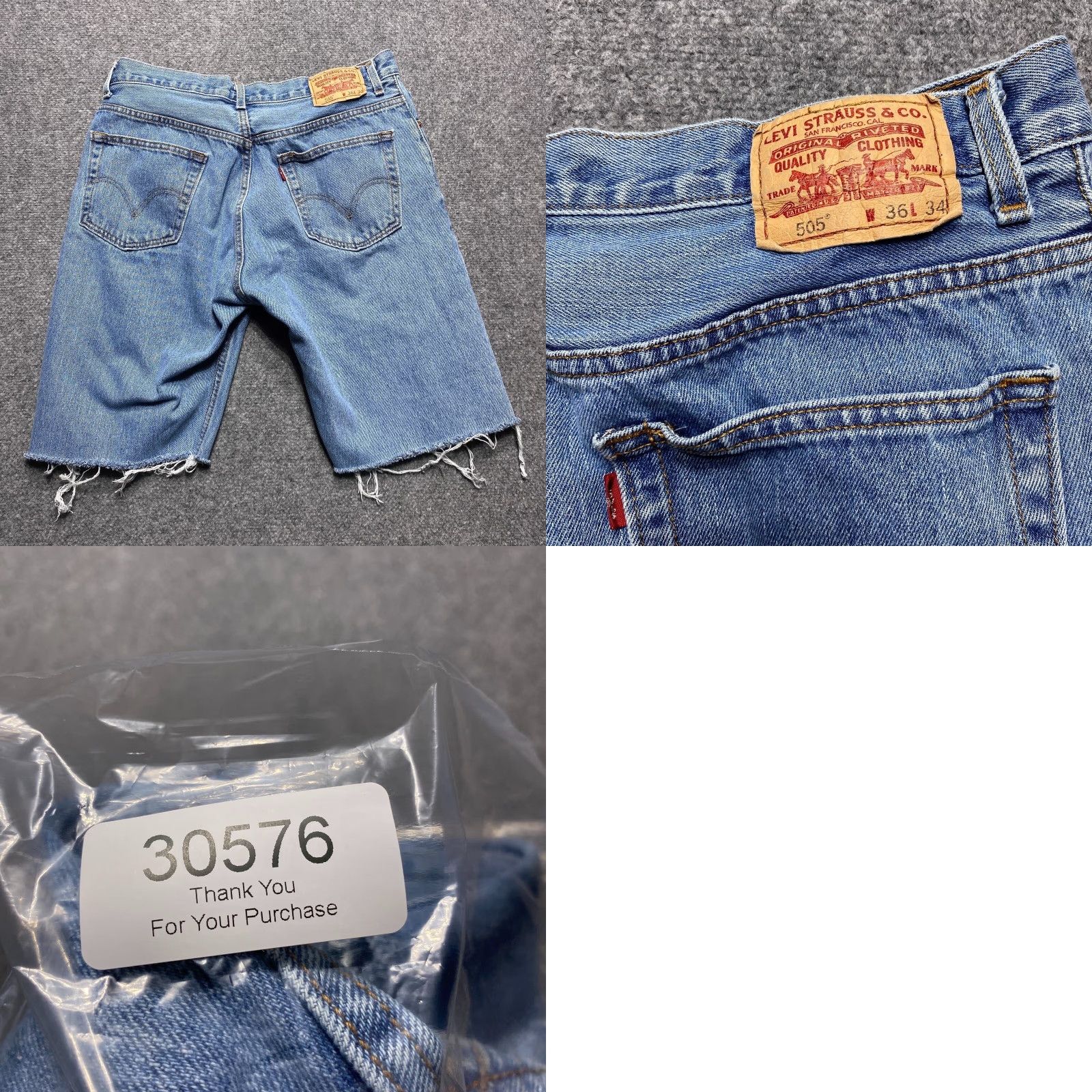Levi's Levi's 505 Denim Shorts Mens 36 Blue Regular Fit Cutoff Raw Hem Medium Wash Bermuda 90s Grunge Casual Womens? No, Mens Size US 36 / EU 52 - 8 Thumbnail