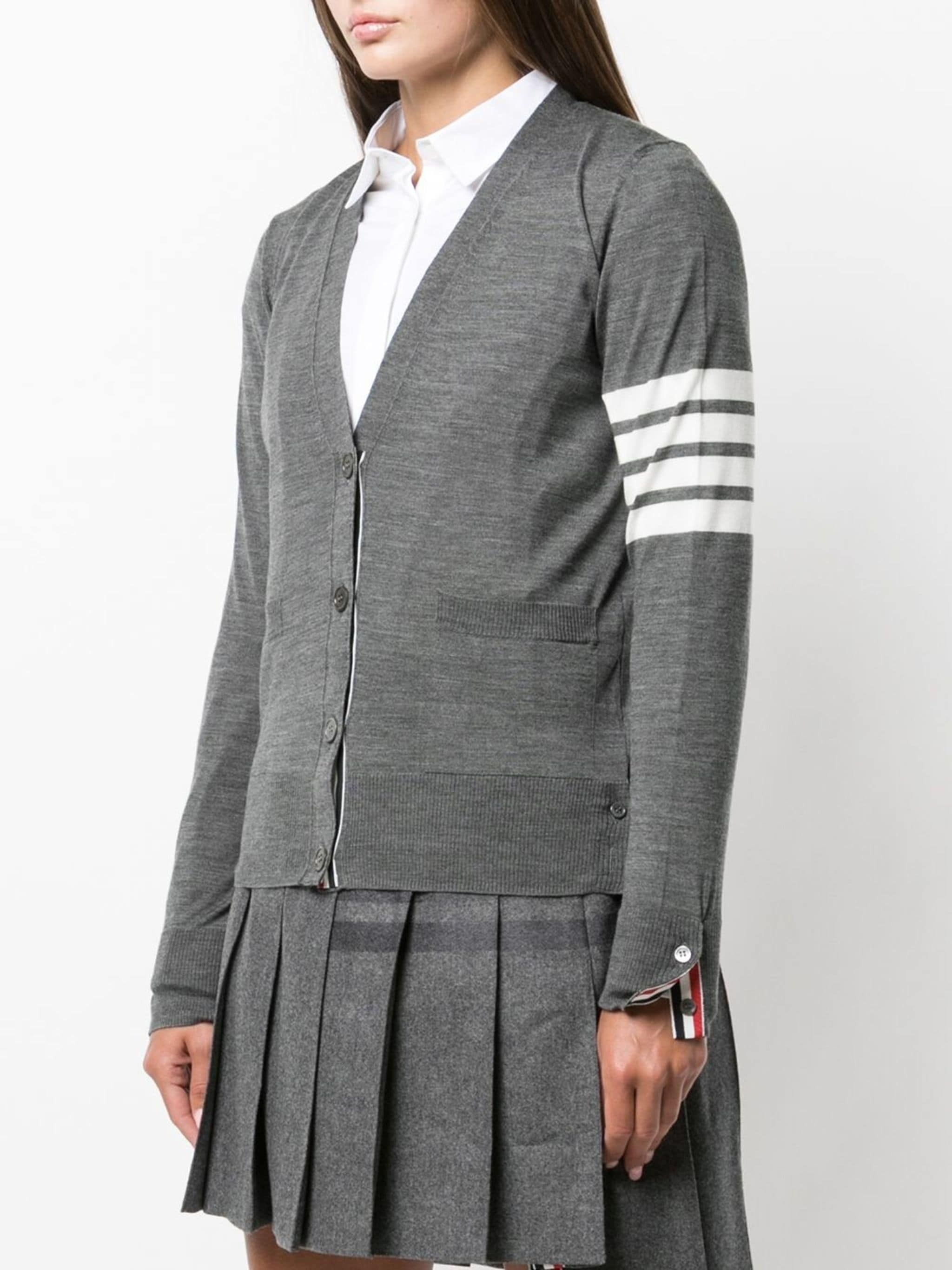 Thom Browne o1s22i1n0924 4-Bar Wool Melange Cardigan in Grey Size M / US 6-8 / IT 42-44 - 3 Thumbnail