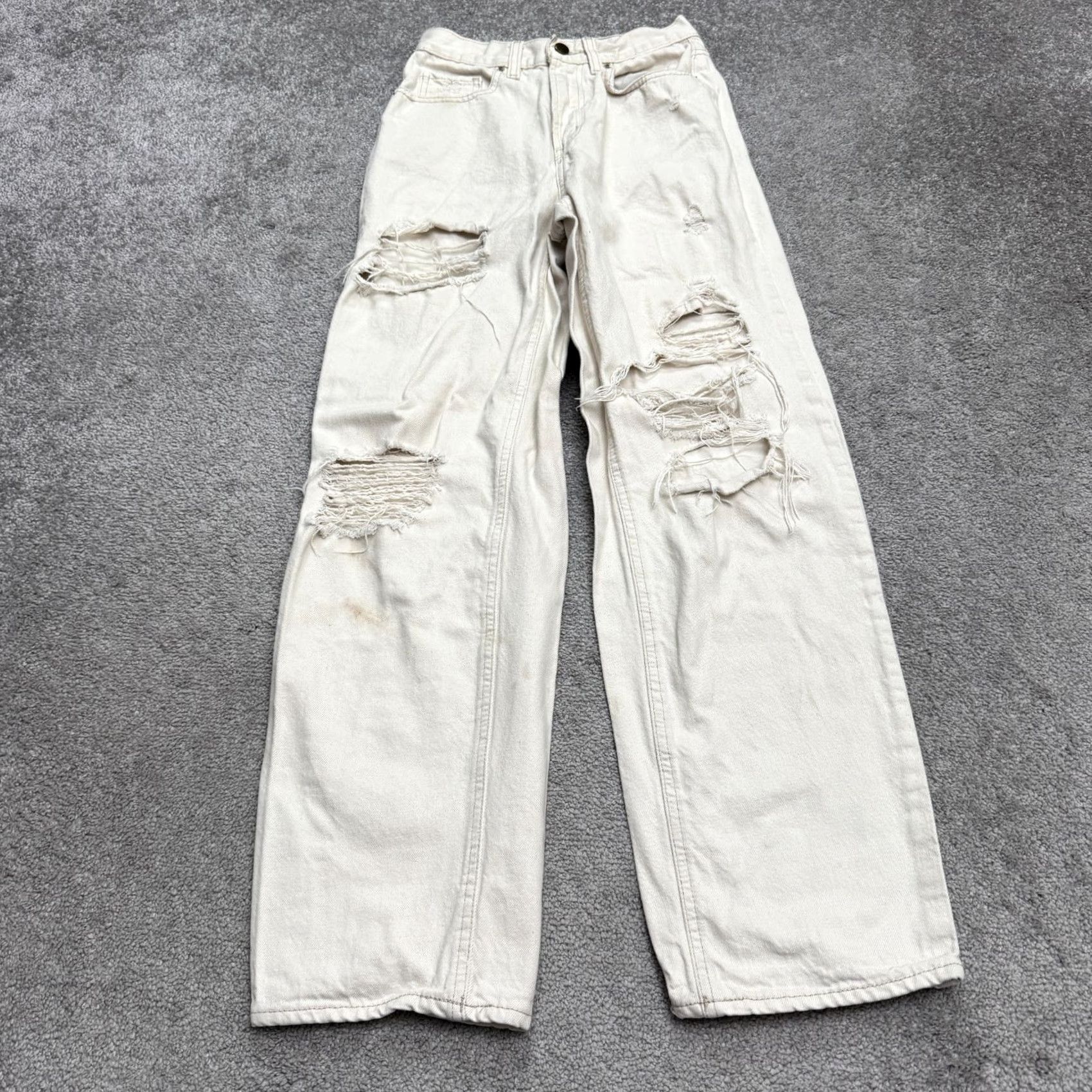 Urban Outfitters BDG Urban Outfitters Jeans Baggy High Rise Denim Womens 26R Cream Beige Distressed 5-Pocket Regular Jeans Mens Womens Size 26" / US 2 / IT 38 - 2 Thumbnail