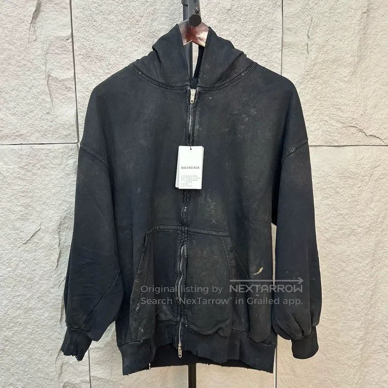 Balenciaga Balenciaga Mud-Dyed Zip-Up Hooded Sweatshirt Size US S / EU 44-46 / 1 - 1 Thumbnail