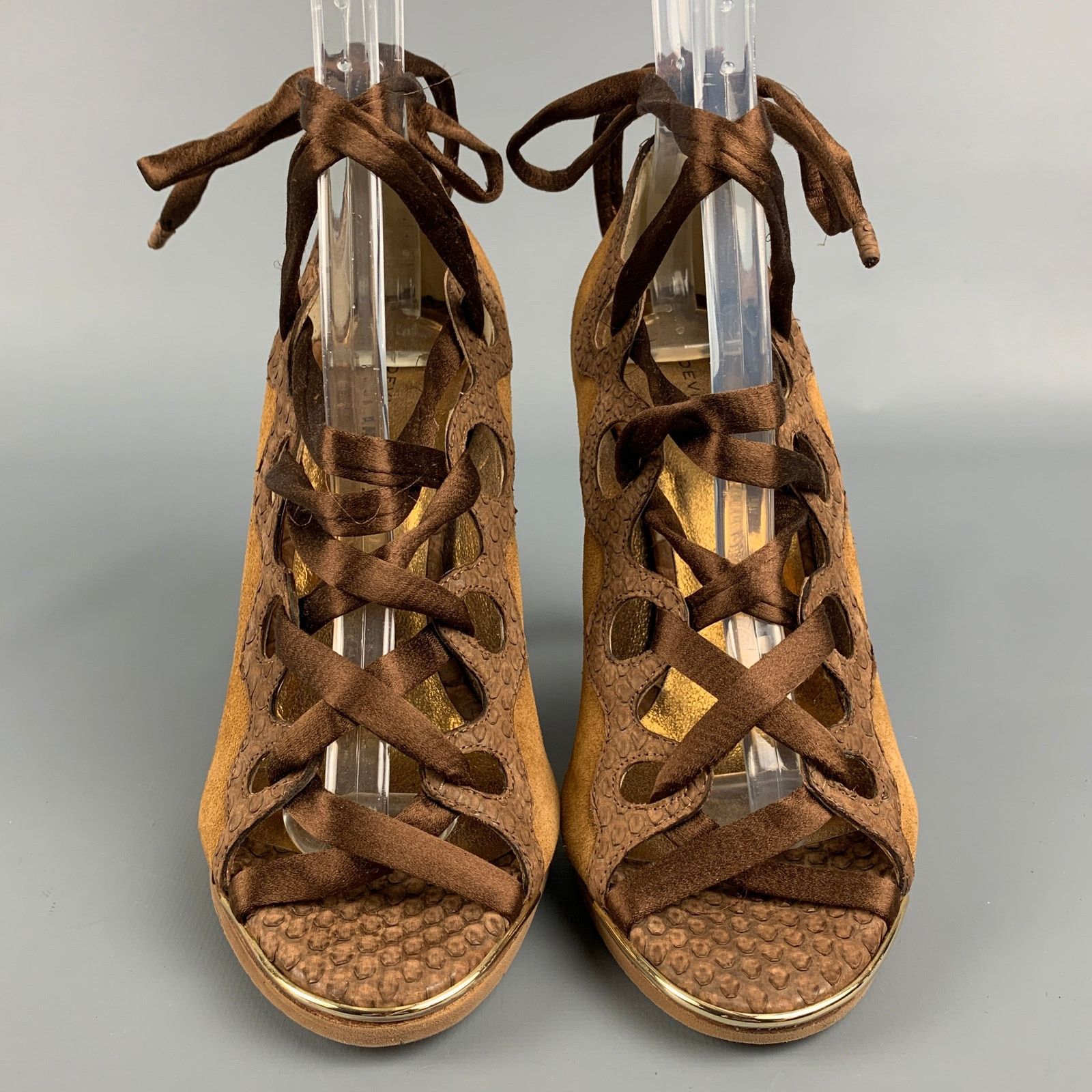 Other DEVI KROGELL Tan & Brown Suede Ankle Strap Boots Size US 6 / IT 36 - 4 Thumbnail