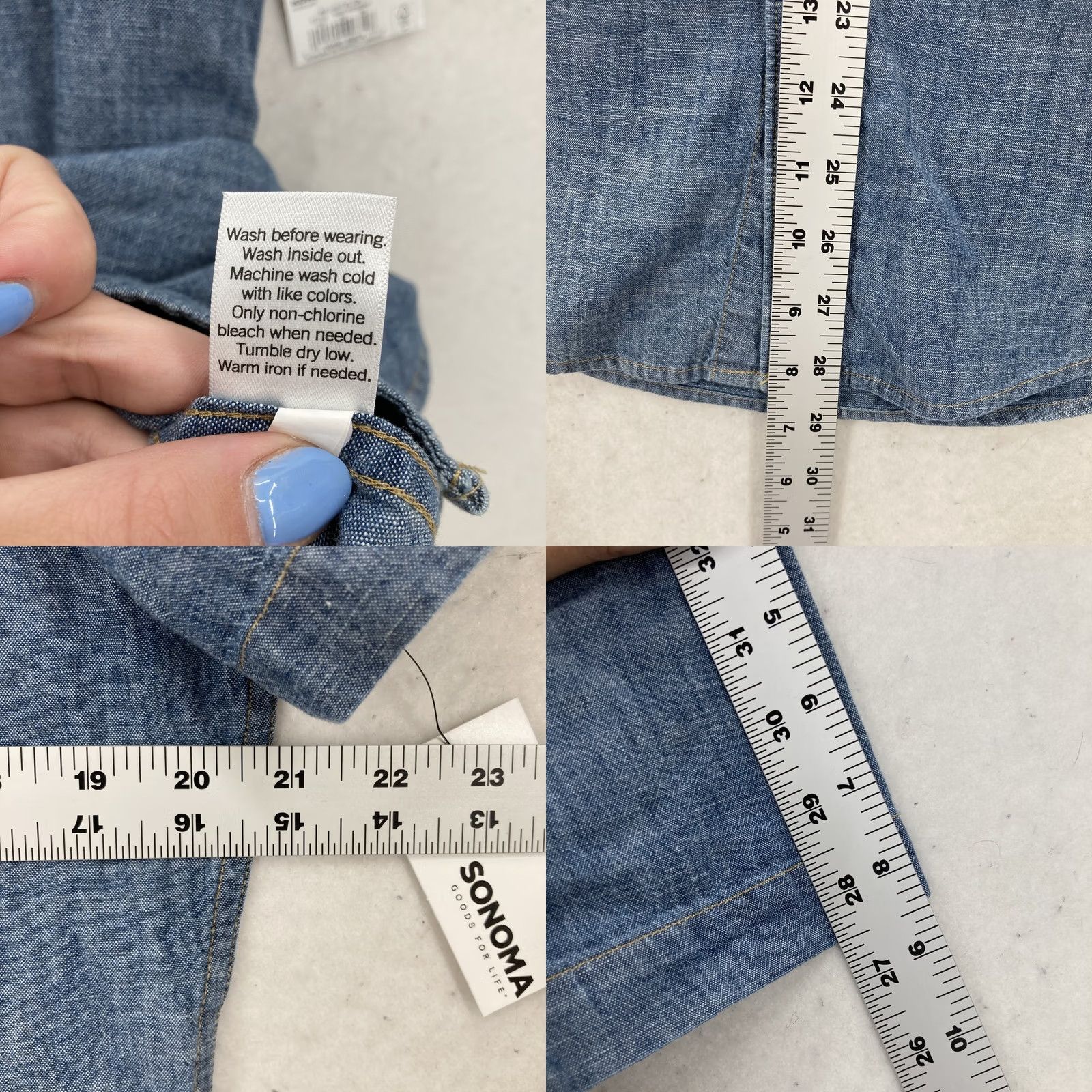 Denime Sonoma Shirt Mens Small Blue Chambray Denim Short Sleeve Button Up Standard Fit Size US S / EU 44-46 / 1 - 8 Thumbnail