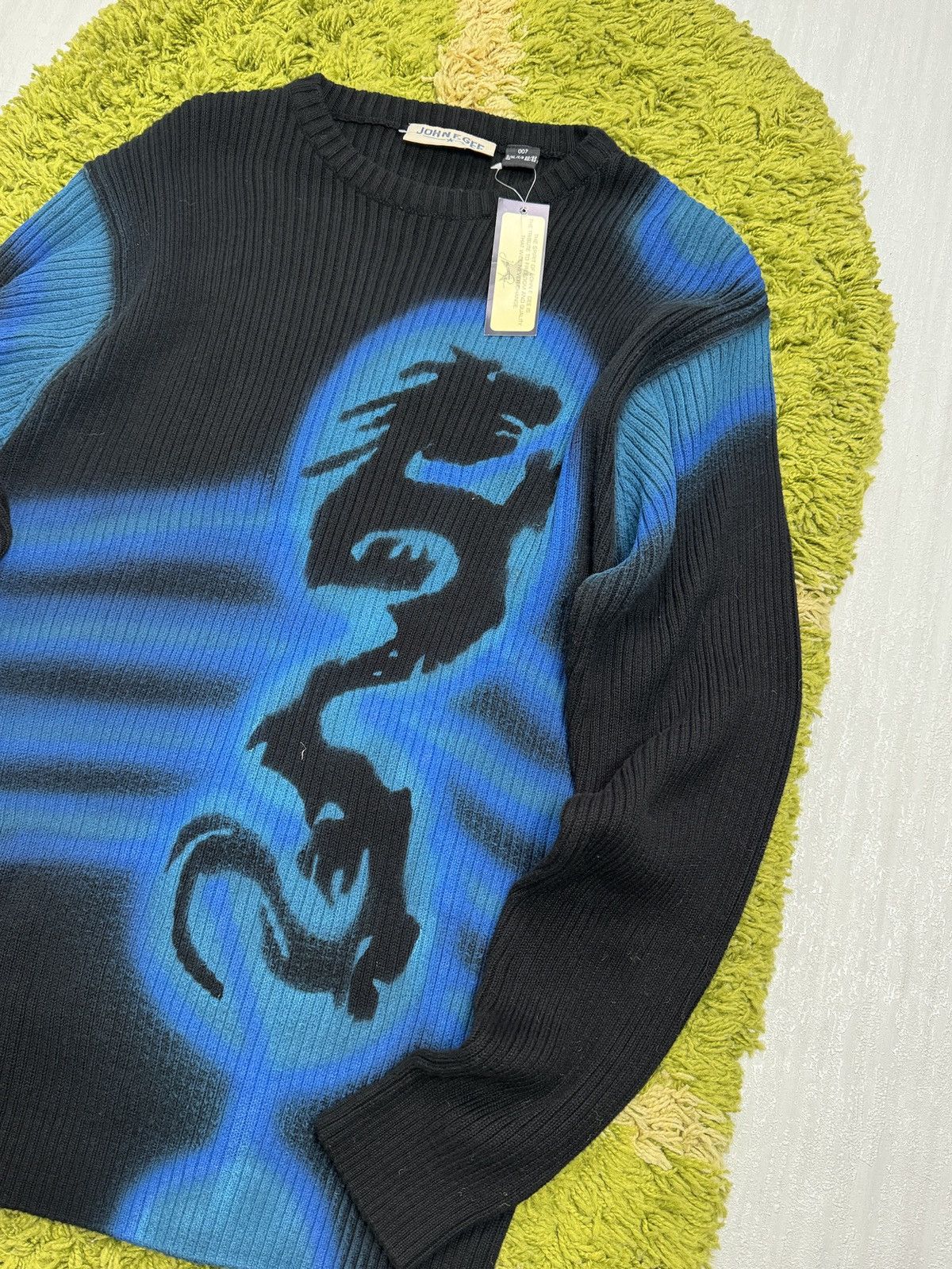 Diesel × Vintage 90s John F. Gee Drago Print Striped Sweater Size US XL / EU 56 / 4 - 2 Thumbnail