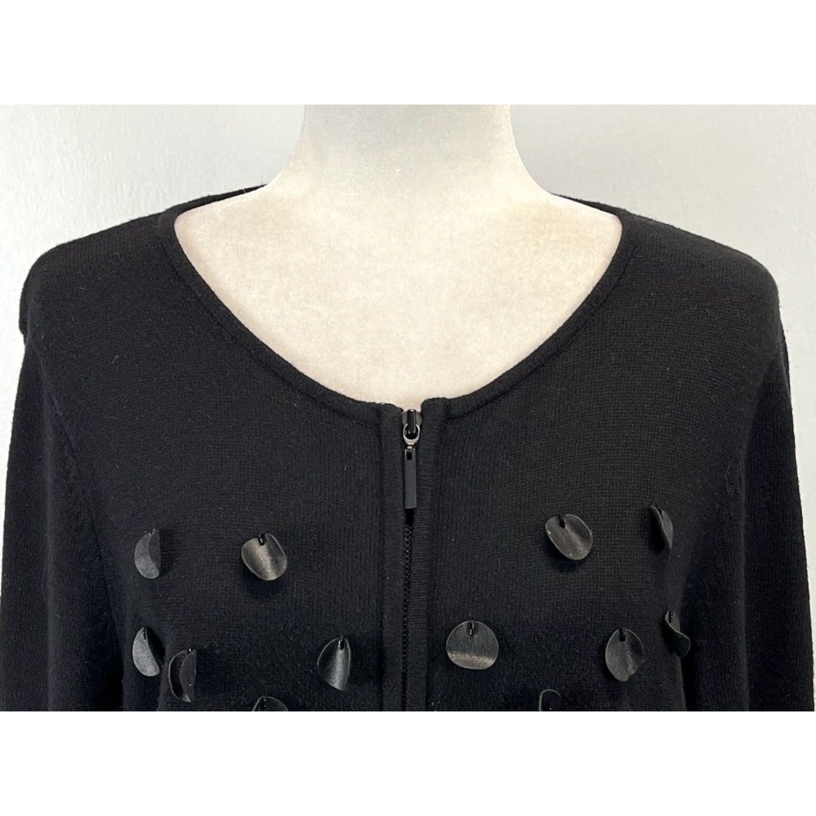 Vintage Chico's Cardigan Sweater Womens Black Full Zip Cotton Blend M Size M / US 6-8 / IT 42-44 - 5 Thumbnail