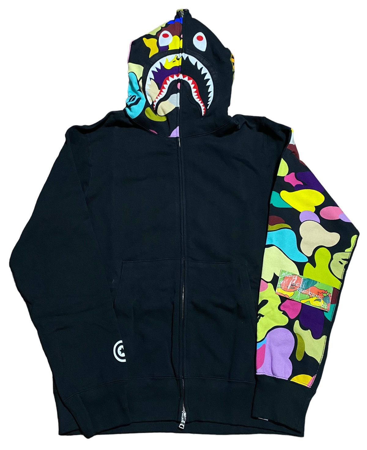 image of Bape Shark Full Zip Hoodie Black/ Big Face Multi Camo, Men's (Size Large)