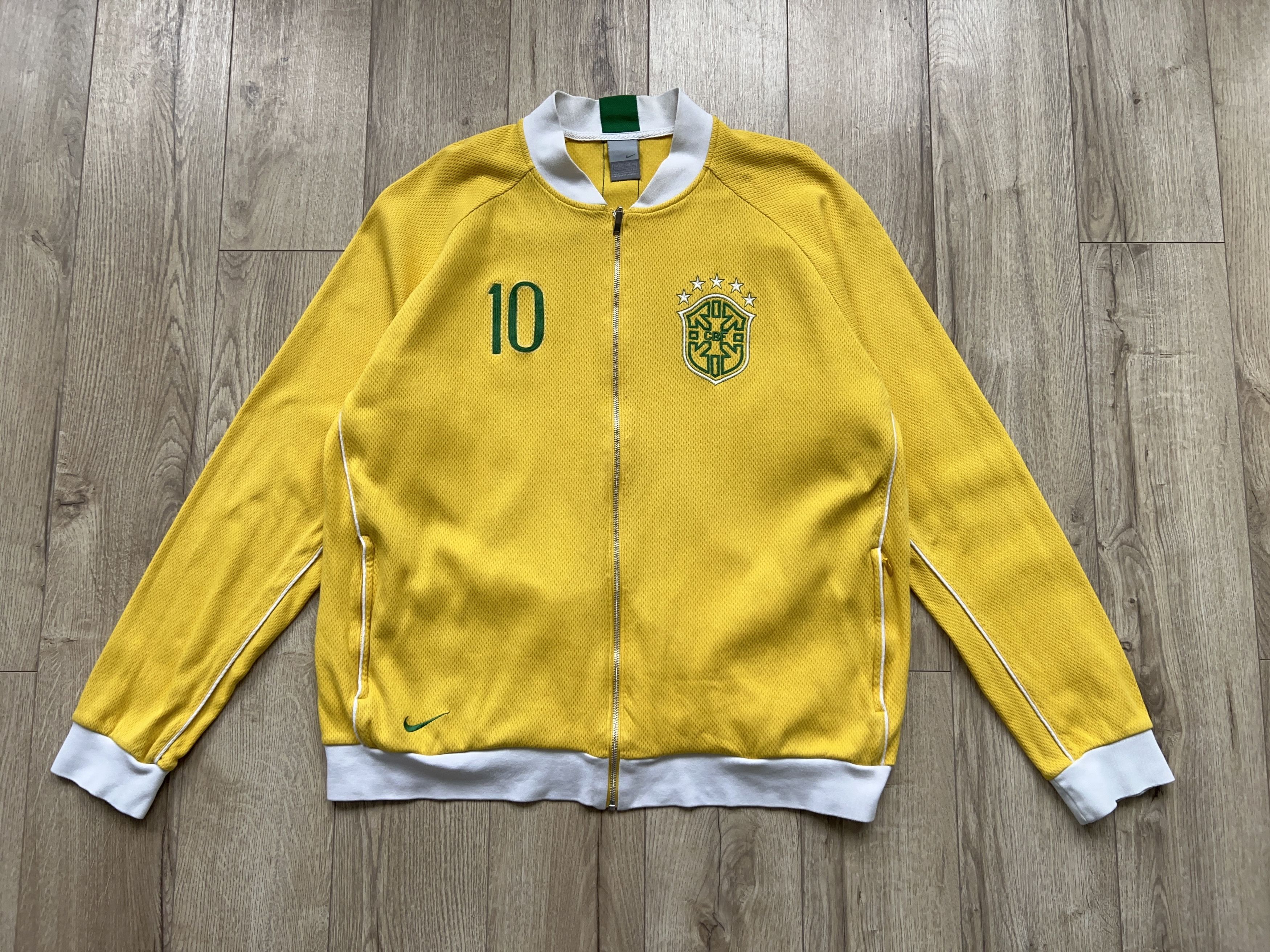 Nike Mens Brazil #10 RONALDINHO Yellow Track Jacket Zip Sweater Size US XXL / EU 58 / 5 - 1 Thumbnail