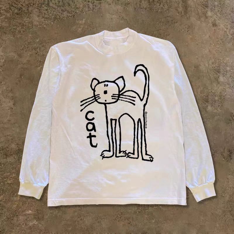 Japanese Brand White retro cartoon cat print long-sleeved t-shirt Size US M / EU 48-50 / 2 - 1 Thumbnail