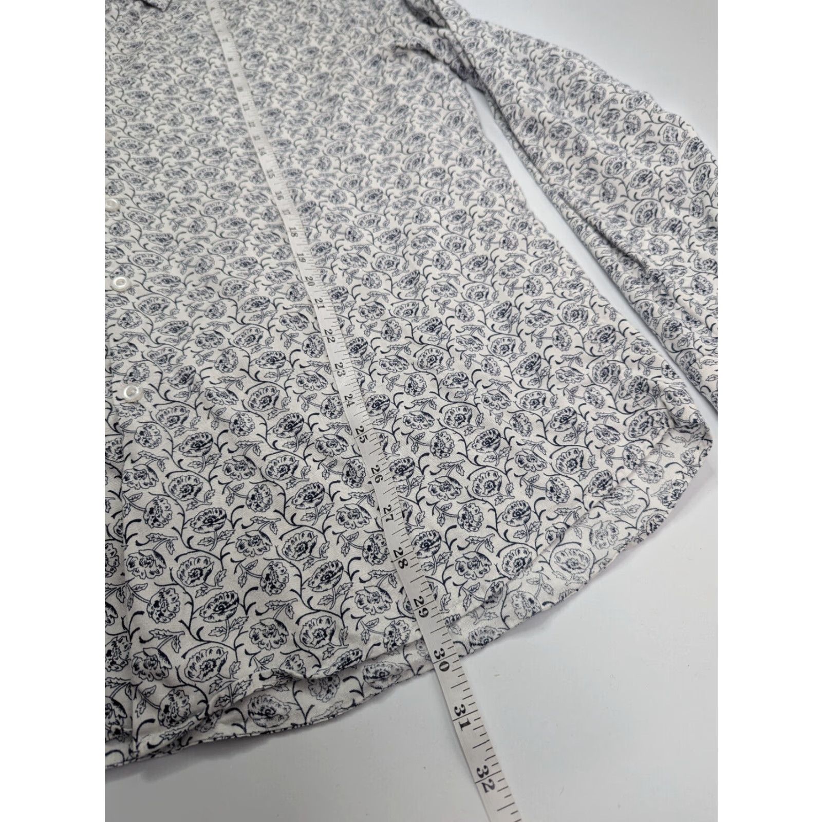 Vintage Consequence Shirt Mens XL Floral White Navy Button Up Long Sleeve Stretch Size US XL / EU 56 / 4 - 4 Thumbnail