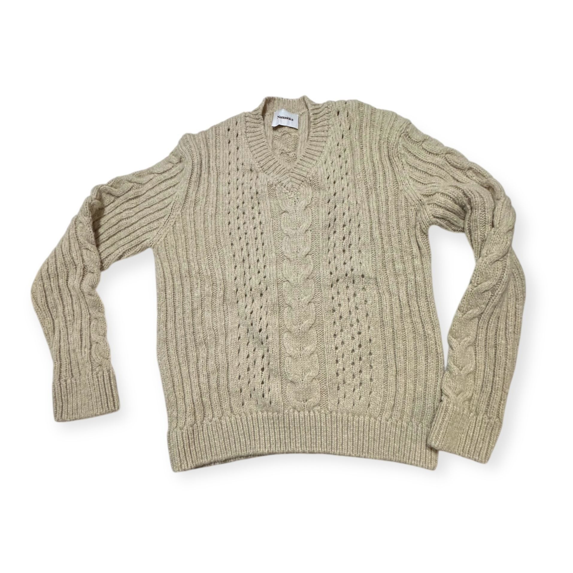 Nanushka Nanushka Arwan Alpaca Cable Knit Sweater L Beige Oversized Size L / US 10 / IT 46 - 4 Thumbnail