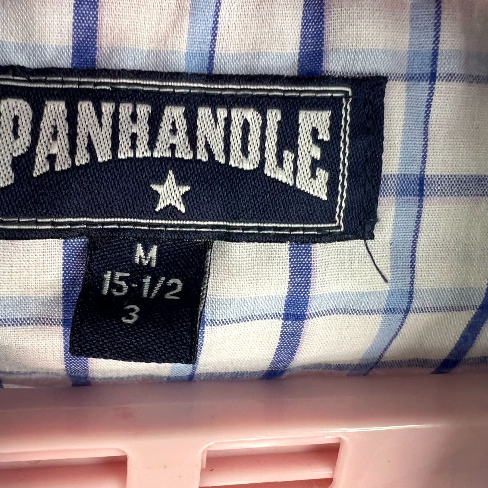 Vintage Panhandle Slim Pearl Snap Checked Button Up Shirt Mens Size M White Blue 15.5/3 Long Sleeve Chest 44 in Button-Up Western Pattern Check Vintage No N/A Size US L / EU 52-54 / 3 - 4 Thumbnail