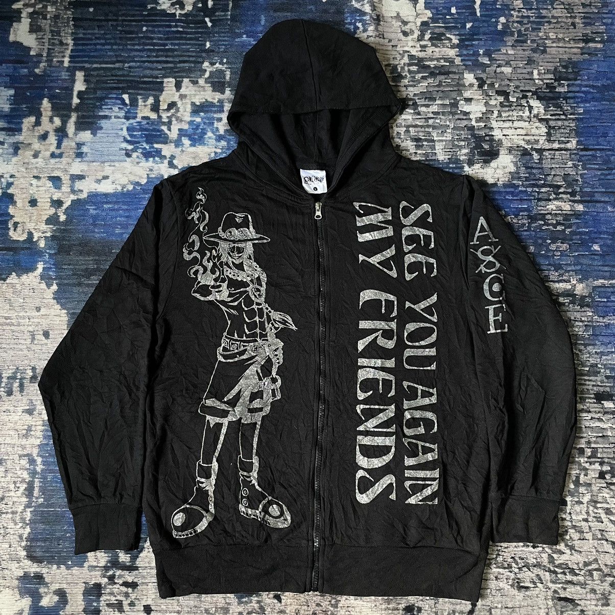 Anime 🔥RARE🔥 PORTGAS D ACE ONE PIECE ANIME MANGA BLACK HOODIE Size US L / EU 52-54 / 3 - 2 Thumbnail